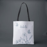Romantic elegant dusty blue floral  tote bag<br><div class="desc">Unique simple tote bag featuring romantic and elegant dusty blue flowers on light blue background
FOR MORE MATCHING PRODUCTS click on the collection above or contact me.</div>