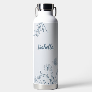 Romantic elegant dusty blue floral water bottle