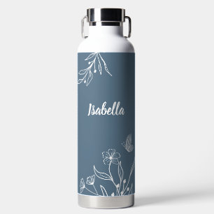 Romantic elegant dusty blue floral water bottle