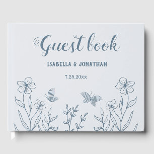 Romantic elegant dusty blue floral wedding guest book