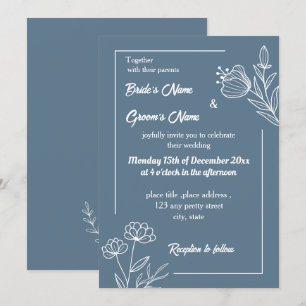 Romantic elegant dusty blue floral wedding invitation