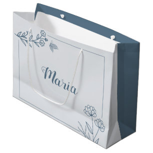 Romantic elegant dusty blue floral wedding large gift bag