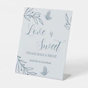 Romantic elegant dusty blue floral wedding pedestal sign