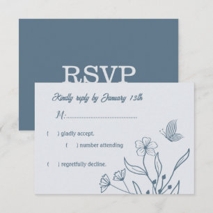 Romantic elegant dusty blue floral wedding RSVP card