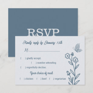 Romantic elegant dusty blue floral wedding RSVP card
