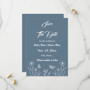 Romantic elegant dusty blue floral wedding save the date