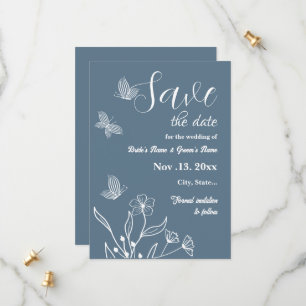 Romantic elegant dusty blue floral wedding save the date