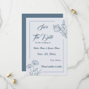 Romantic elegant dusty blue floral wedding save the date