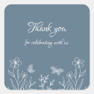Romantic elegant dusty blue floral wedding square sticker