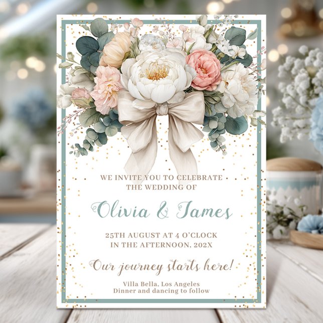 Romantic Elegant Floral Bow Wedding Invitation (Creator Uploaded)