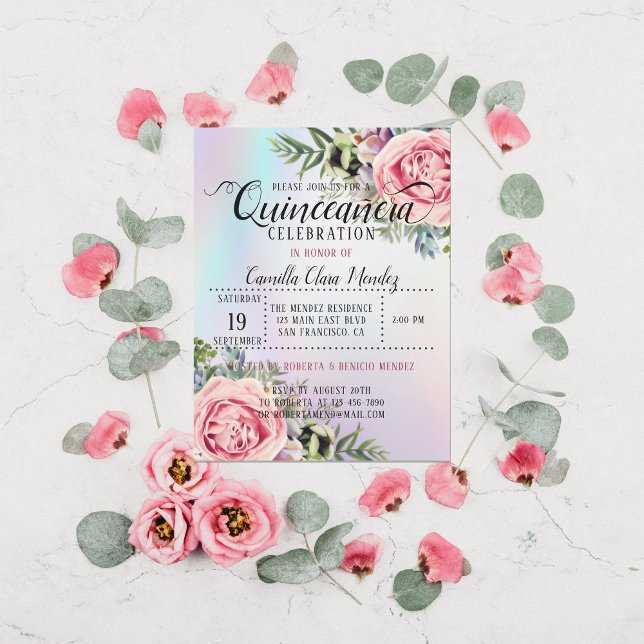 Romantic Elegant Floral Quinceañera Invitation (Creator Uploaded)