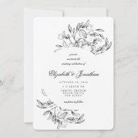 Romantic Elegant Floral Sketch Wedding Invitation