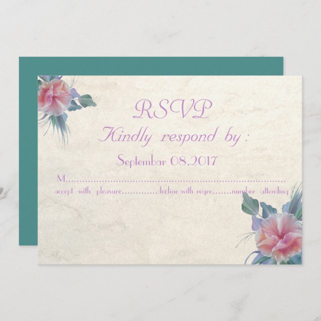Romantic Elegant Flowers  Wedding  RSVP Card (Front/Back)