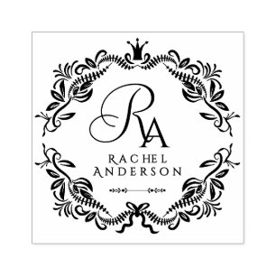 Romantic Elegant Foliage Monogram Rubber Stamp