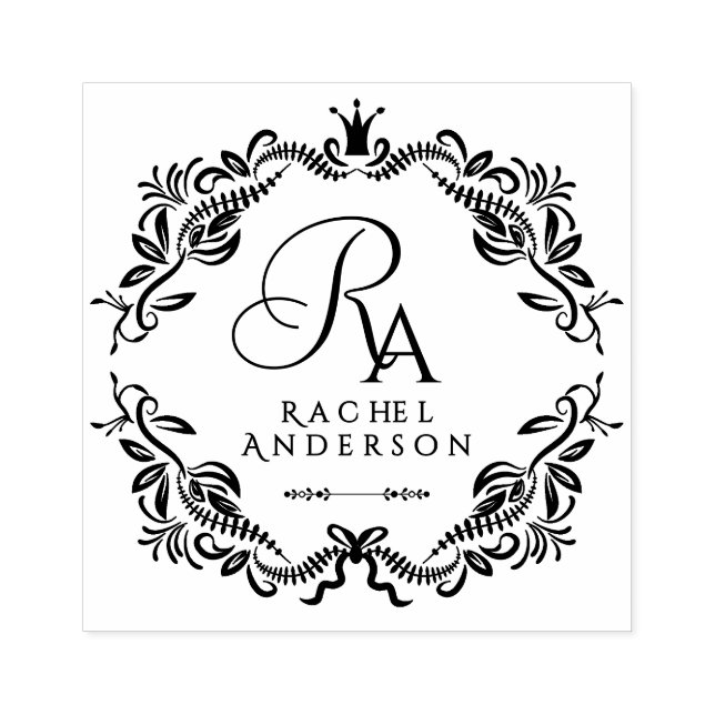 Romantic Elegant Foliage Monogram Rubber Stamp (Imprint)