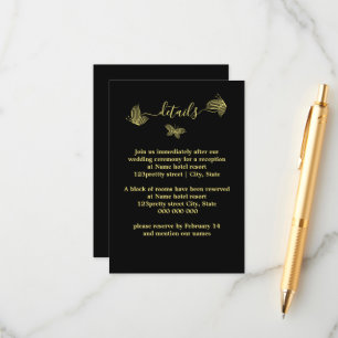Romantic elegant gold butterflies black wedding enclosure card