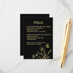 Romantic elegant gold butterflies black wedding enclosure card