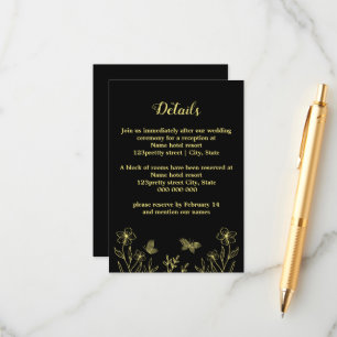 Romantic elegant gold butterflies black wedding enclosure card