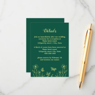 Romantic elegant gold butterflies emerald wedding enclosure card