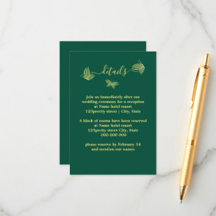 Romantic elegant gold butterflies emerald wedding enclosure card