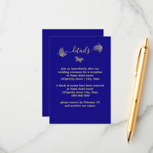 Romantic elegant gold butterflies royal blue  enclosure card