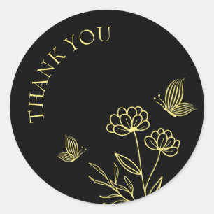 Romantic elegant gold floral black wedding classic round sticker
