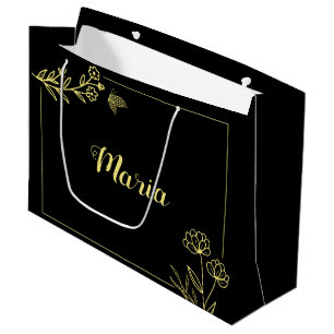 Romantic elegant gold floral black wedding large gift bag