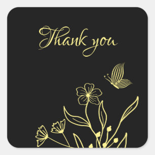 Romantic elegant gold floral black wedding square sticker
