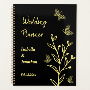 Romantic elegant gold flower black wedding planner