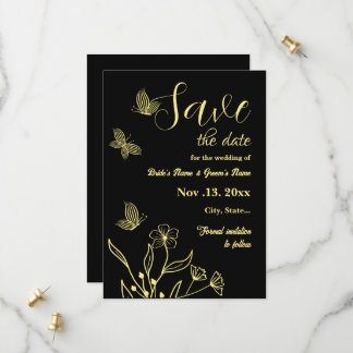 Romantic elegant gold flower black wedding save the date