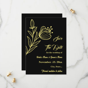 Romantic elegant gold flower black wedding save the date