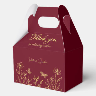 Romantic elegant gold flower burgundy wedding favour box