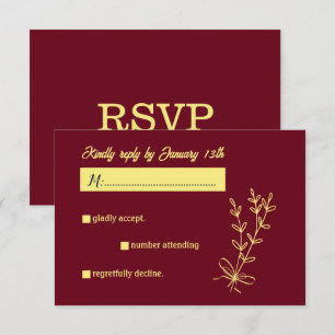 Romantic elegant gold flower burgundy wedding RSVP card