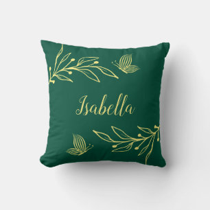 Romantic elegant gold flower emerald green cushion