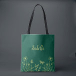 Romantic elegant gold flower emerald green tote bag<br><div class="desc">Unique simple tote bag featuring romantic and elegant gold flowers on emerald green background
FOR MORE MATCHING PRODUCTS click on the collection above or contact me.</div>