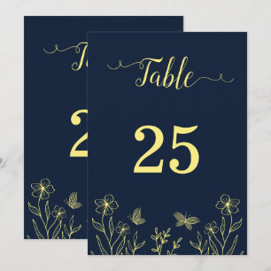 Romantic elegant gold flower navy table number