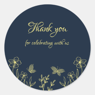 Romantic elegant gold flower navy wedding classic round sticker