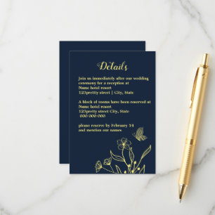 Romantic elegant gold flower navy wedding enclosure card