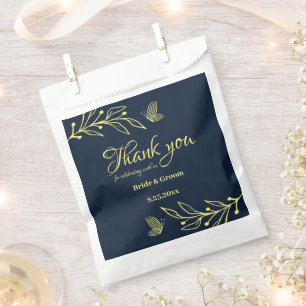 Romantic elegant gold flower navy wedding favour bags