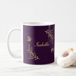 Romantic elegant gold flower purple coffee mug