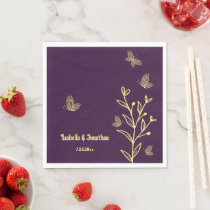 Romantic elegant gold flower purple napkin