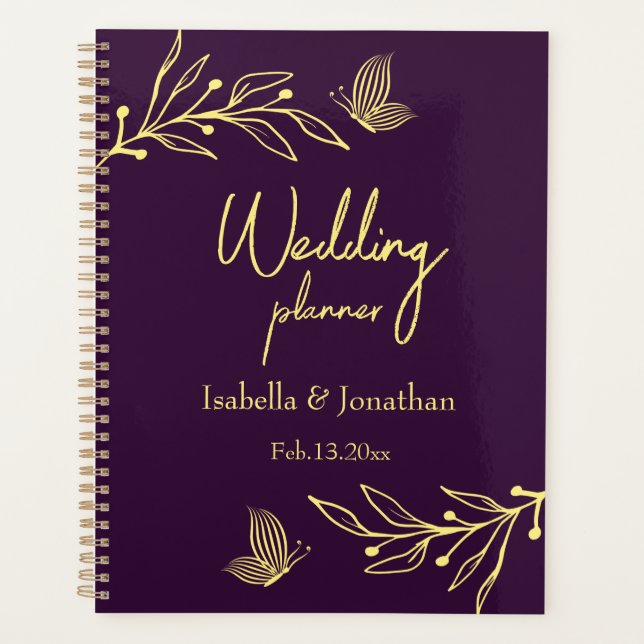 Romantic elegant gold flower purple planner (Front)