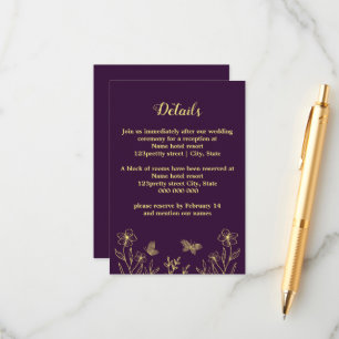 Romantic elegant gold flower purple wedding enclosure card
