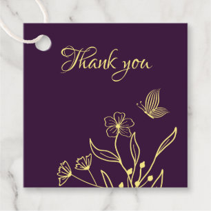 Romantic elegant gold flower purple wedding favour tags