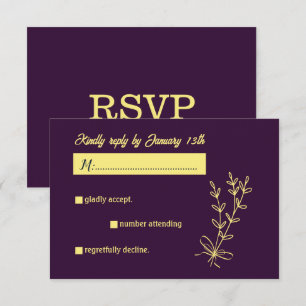 Romantic elegant gold flower purple wedding RSVP card