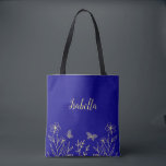 Romantic elegant gold flower royal blue tote bag<br><div class="desc">Unique simple tote bag featuring romantic and elegant gold flowers on royal blue background
FOR MORE MATCHING PRODUCTS click on the collection above or contact me.</div>