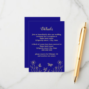 Romantic elegant gold flower royal blue wedding enclosure card