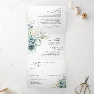 Romantic Elegant Gold Succulents Greenery Wedding Tri-Fold Invitation