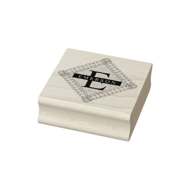 Romantic Elegant Lace Initial Family Name Monogram Rubber Stamp (Stamp)