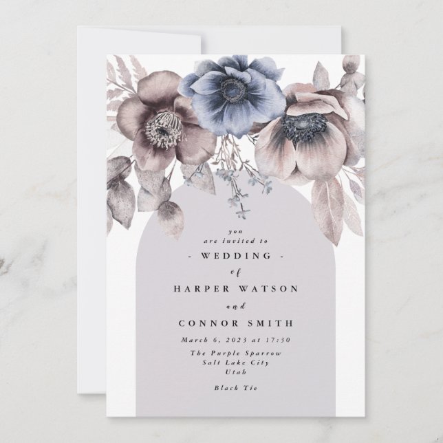 Romantic Elegant Light Airy Winter Floral Wedding Invitation (Front)